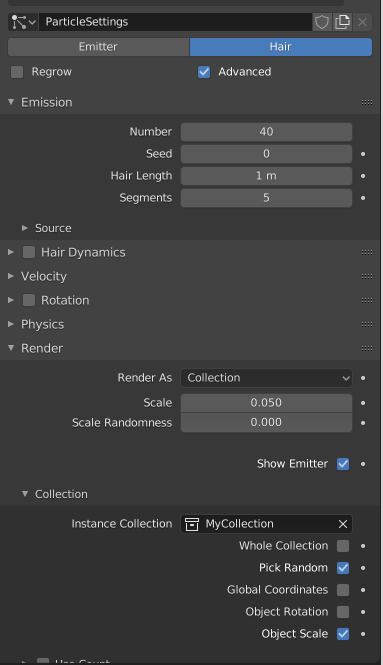 particle settings